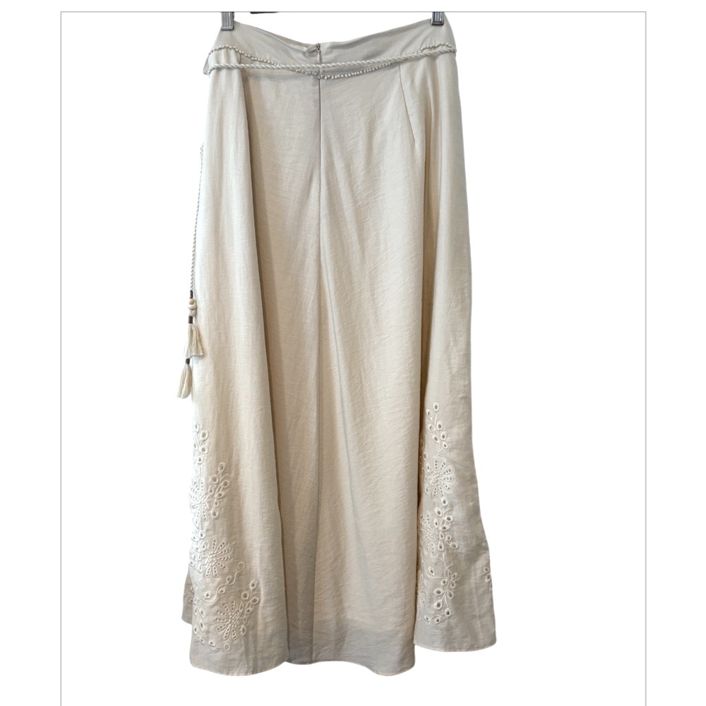 Zara Ivory Cream Cottagecore Lagenlook Embroidered Rope Tie Zip Maxi Skirt XL - Picture 2 of 14